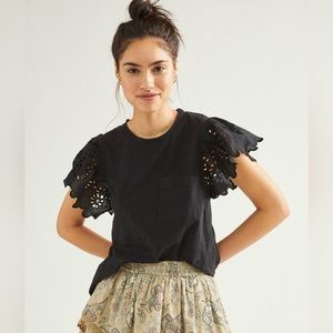 Anthropologie | Seen Worn Kept Flutter Eyelet Top |Black
